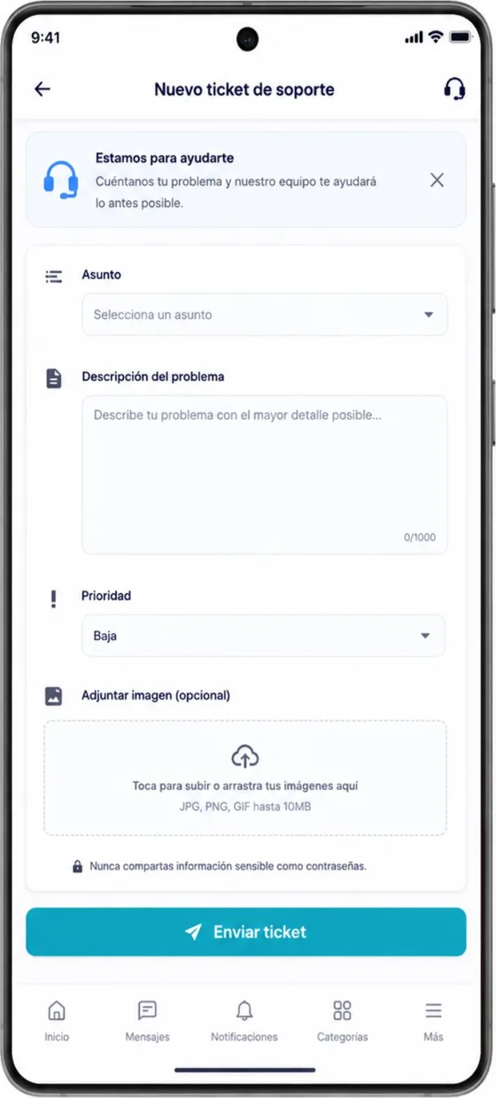 Crear ticket de soporte