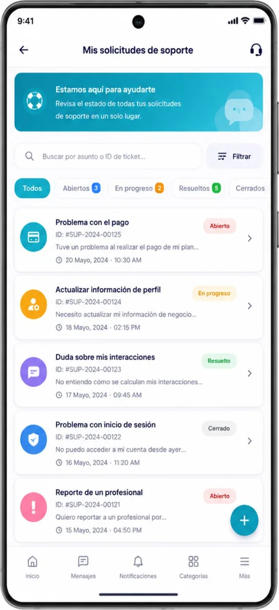 Centro de soporte con tickets