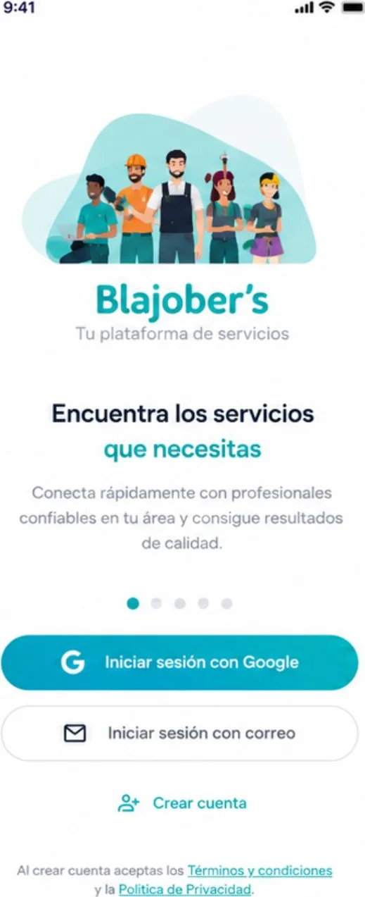 Pantalla de bienvenida de Blajober